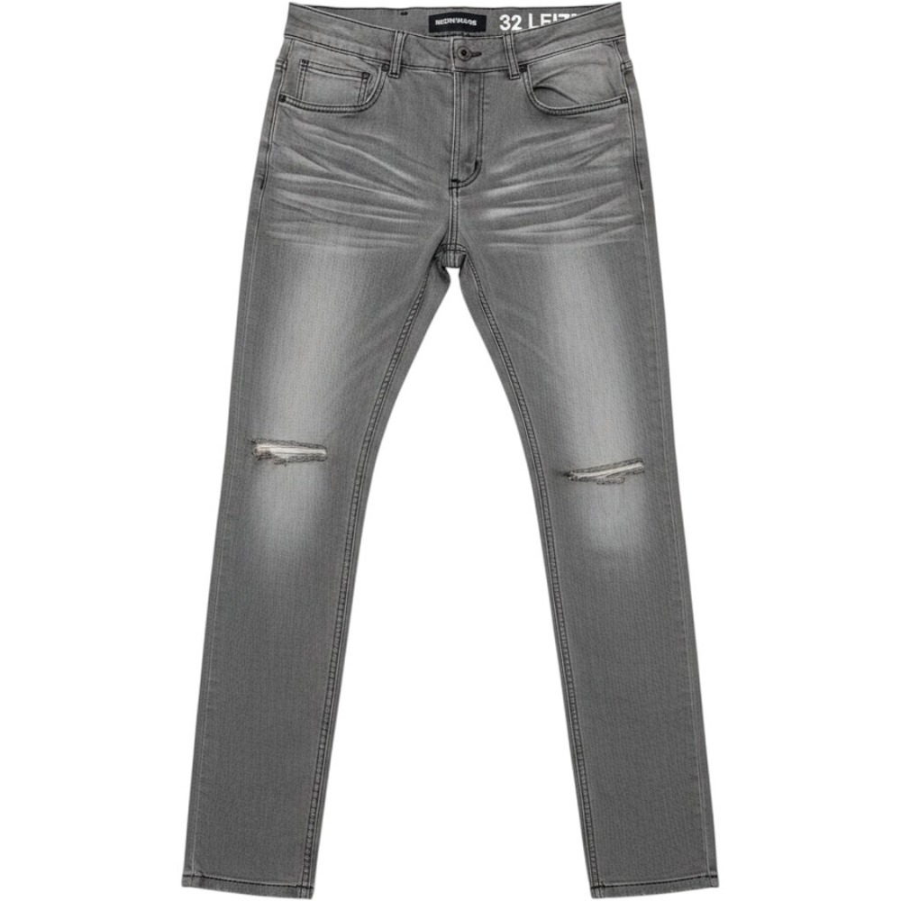 Serenede Mens Fitted Distressed Grey Washed Slim Denim Jeans Size 32